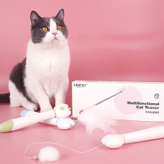 Manufacturer wholesale multifunctional feather adjustable teaser cat laser toy battery