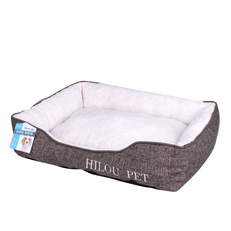 Wholesale short plush dog bed custom logo with linen material