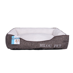 Wholesale short plush dog bed custom logo with linen material