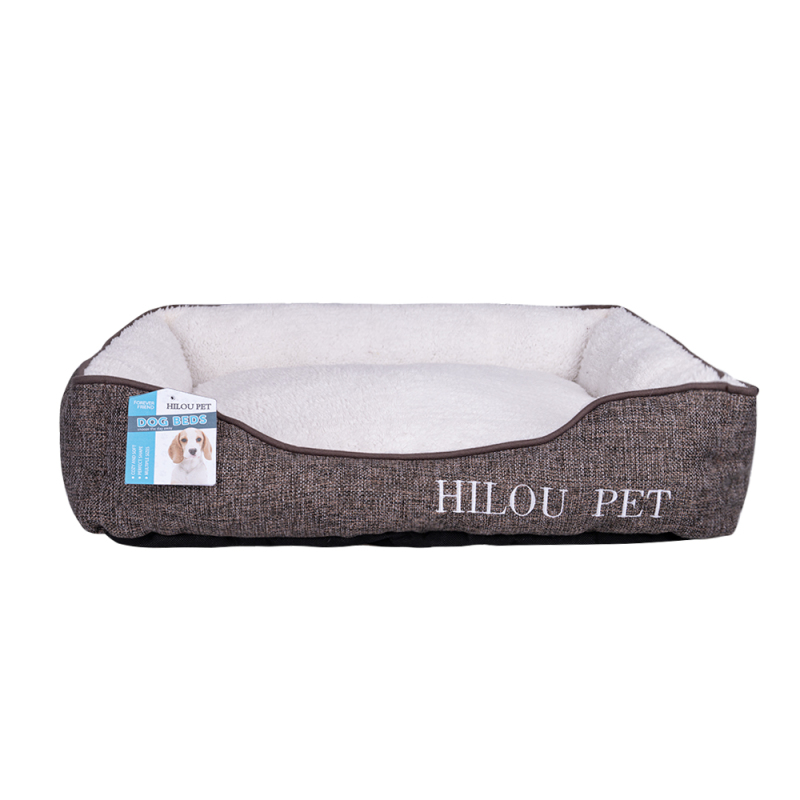 Wholesale short plush dog bed custom logo with linen material