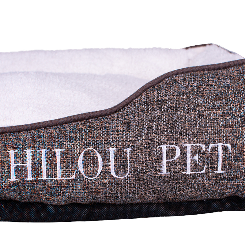 Wholesale short plush dog bed custom logo with linen material