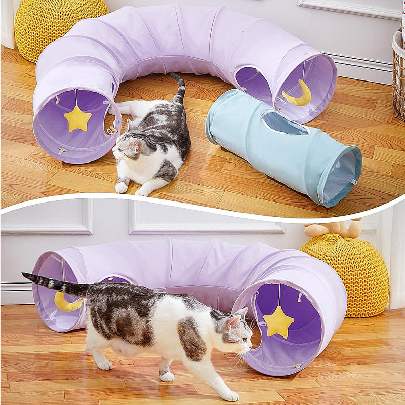 Wholesale Purple Breathable Foldable Collapsible Cat Play Tunnels