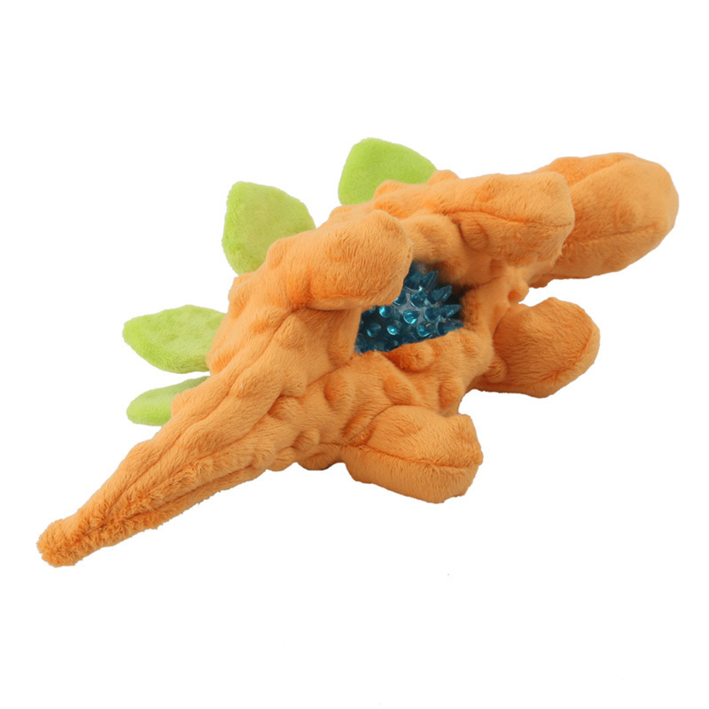 Manufacturer wholesale dinosaur design dog plush toy with tpr ball