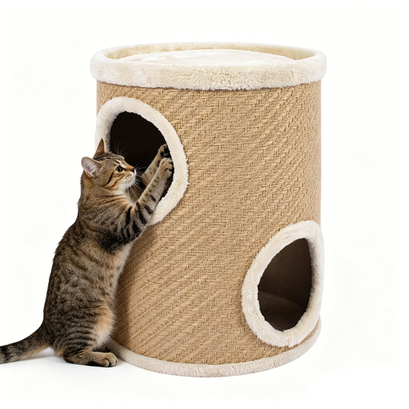 Wholesale OEM Beige Board Short Plush Cat Tunnel Toy