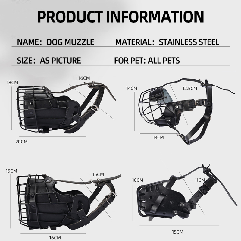 Wholesale Black Adjustable Breathable Luxury Dog Muzzle Cowhide