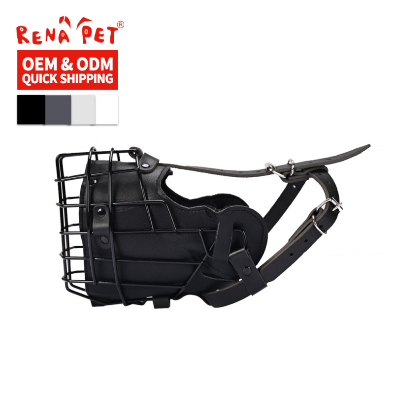 Wholesale Black Adjustable Breathable Luxury Dog Muzzle Cowhide