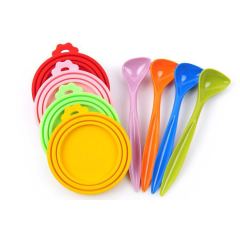 Promotion Colorful Plastic Pet Can Cover With Spoon