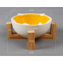 Manufacturer wholesale cute white ceramic cat pet dog bowl with wooden