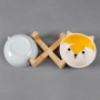 Manufacturer wholesale cute white ceramic cat pet dog bowl with wooden