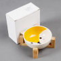 Manufacturer wholesale cute white ceramic cat pet dog bowl with wooden