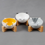 Manufacturer wholesale cute white ceramic cat pet dog bowl with wooden
