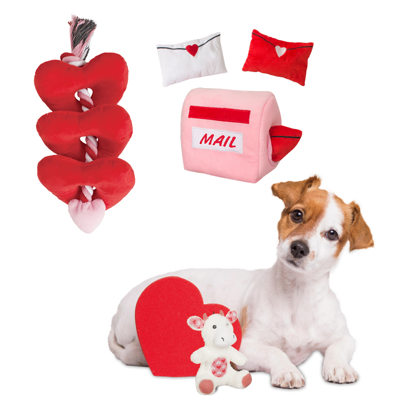 Manufacturer wholesale valentines red pink dog plush rope toys set
