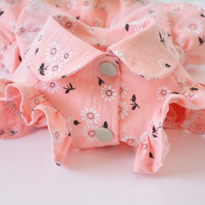 Manufacturer wholesale pink grey sun flower hand made dog dress with bowknot