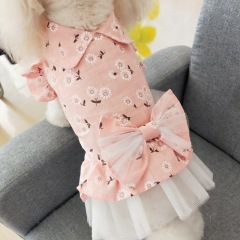 Manufacturer wholesale pink grey sun flower hand made dog dress with bowknot
