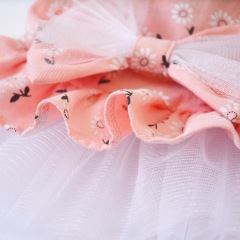 Manufacturer wholesale pink grey sun flower hand made dog dress with bowknot