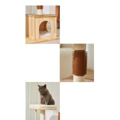 Manufacturer wholesale wooden cat tree scratcher with scratch brush