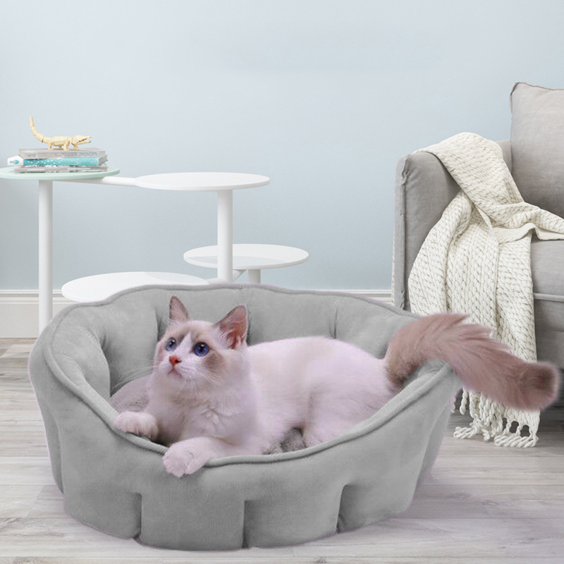 Manufacturer wholesale warm grey pink yellow cat soft plush bed