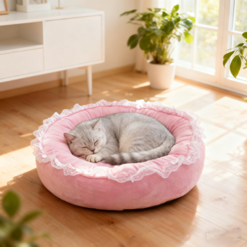 Wholesale Warm Soft Pink Blue Cat Dog Pet Round Bed