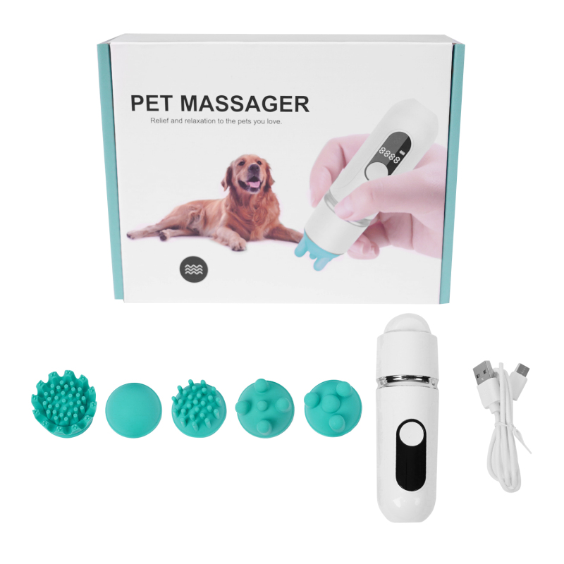 Manufacturer wholesale electric silicone five heads replaceable rechargeable pet cat massager