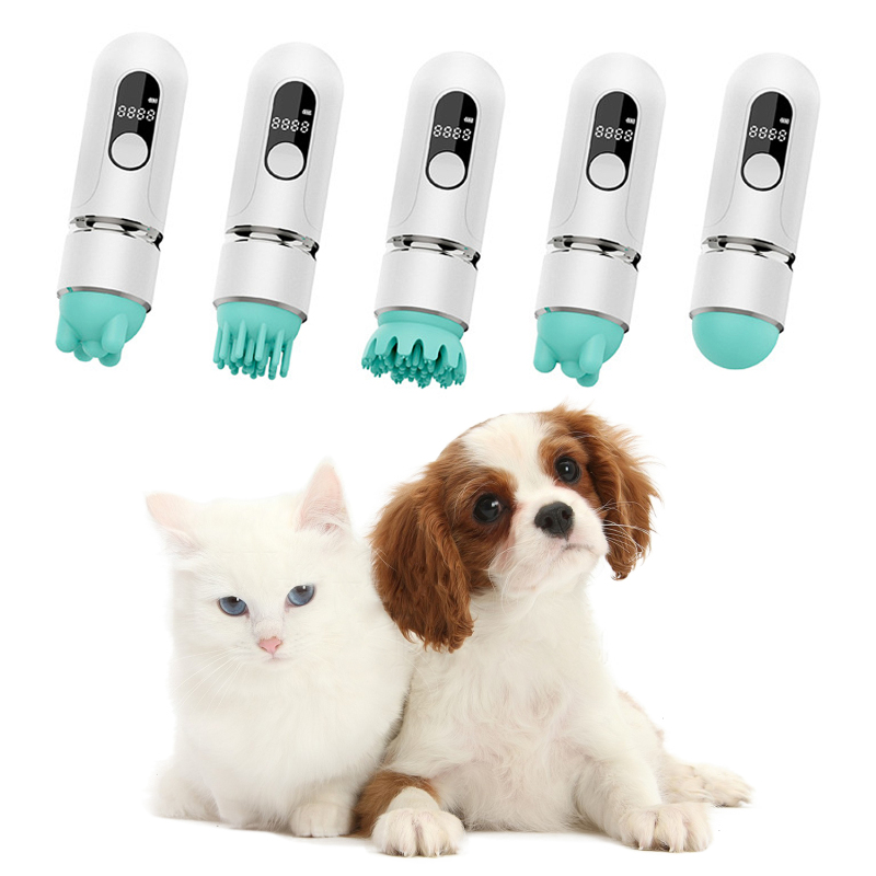 Manufacturer wholesale electric silicone five heads replaceable rechargeable pet cat massager
