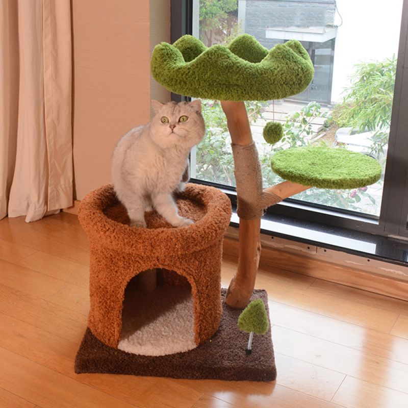Wholesale Luxury Short Plush Cat Tree Solid Wood