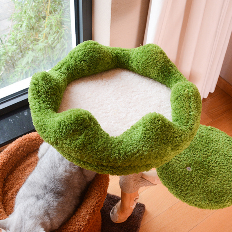 Wholesale Luxury Short Plush Cat Tree Solid Wood