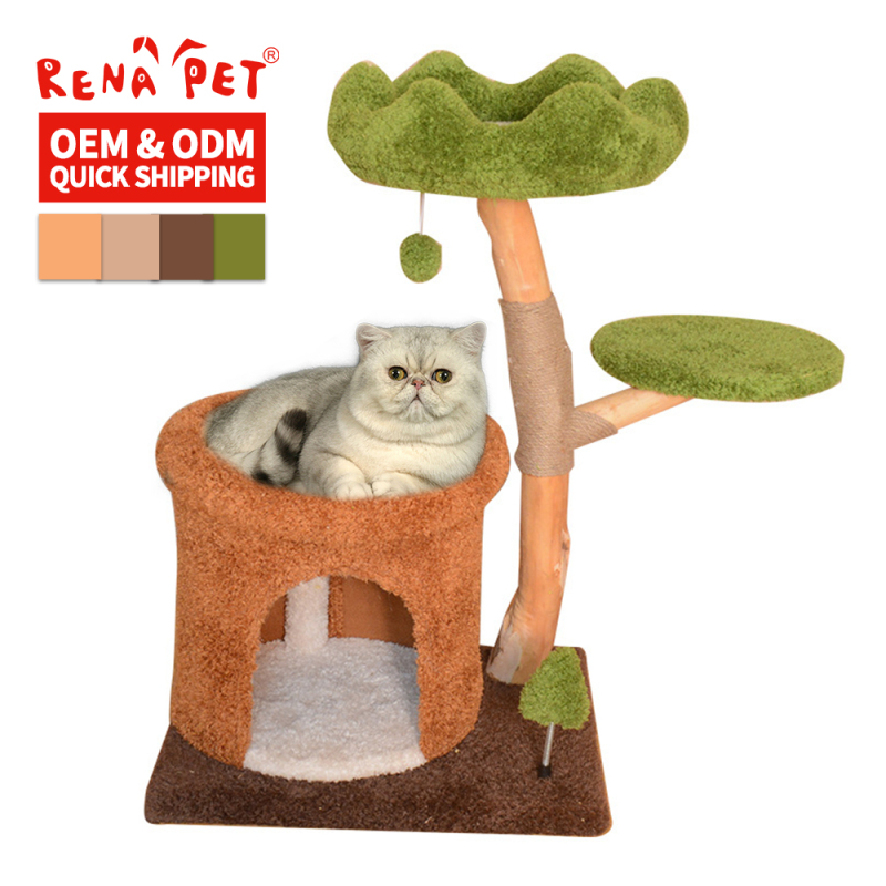 Wholesale Luxury Short Plush Cat Tree Solid Wood