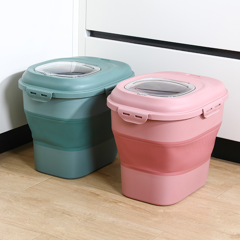 Manufacturer wholesale foldable portable dog pet food storage container with wheel