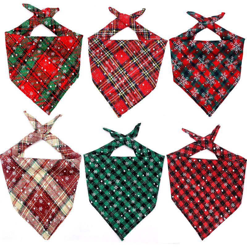 Manufacturer wholesale plaid snow pattern dog bandana christmas design