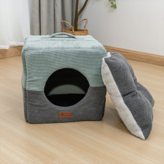 wholesale manufacturer foldable warm short plush cat bed functional