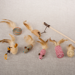 wholesale manufacturer interactive mouse bird feather teaser pole set cat toys