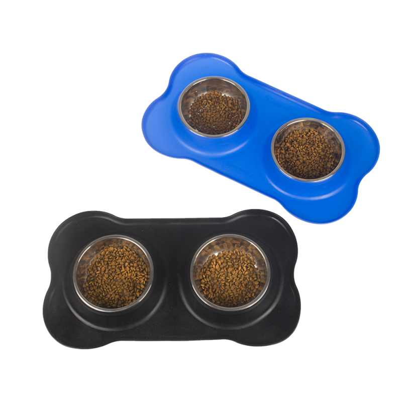 wholesale manufacturer stainless steel silicone pet dog bowl with mat