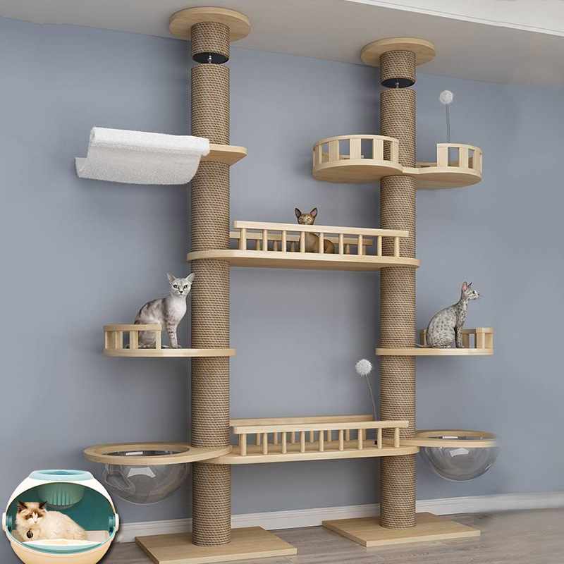 Manufacturer Wholesale Wooden Sisal Climbing Scratcher Cat Tree Tower Large