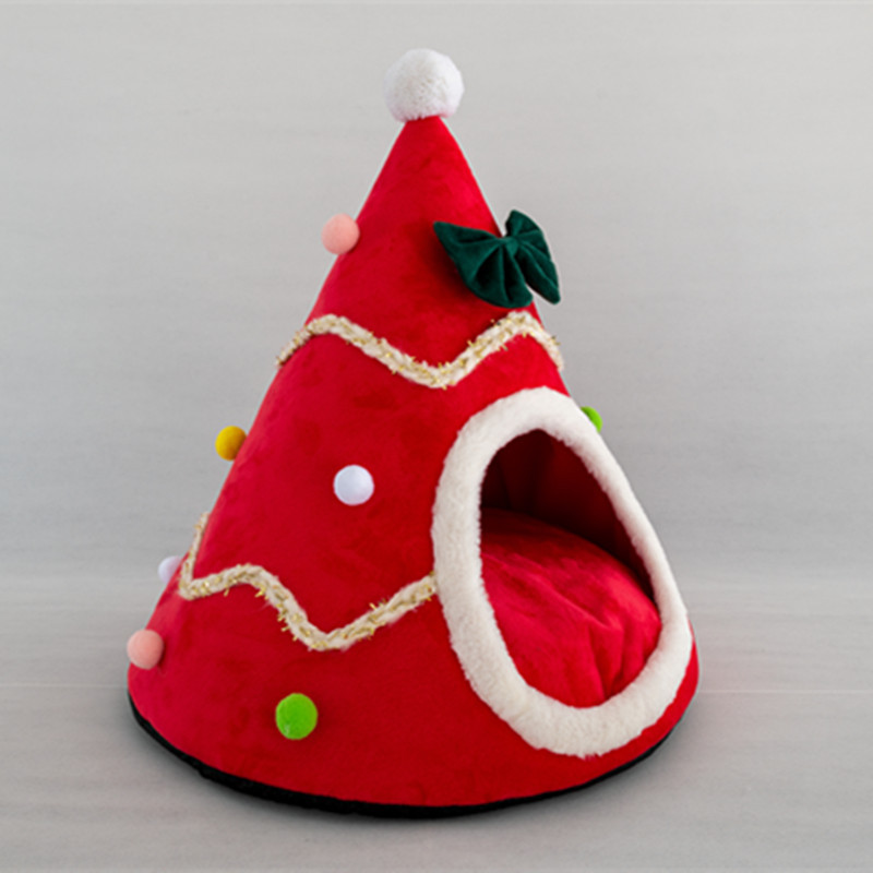 Manufacturer wholesale christmas triangle shape small dog cat bed red green