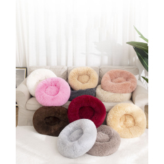 Manufacturer wholesale OEM soft plush pink grey black dog cat round donuts beds