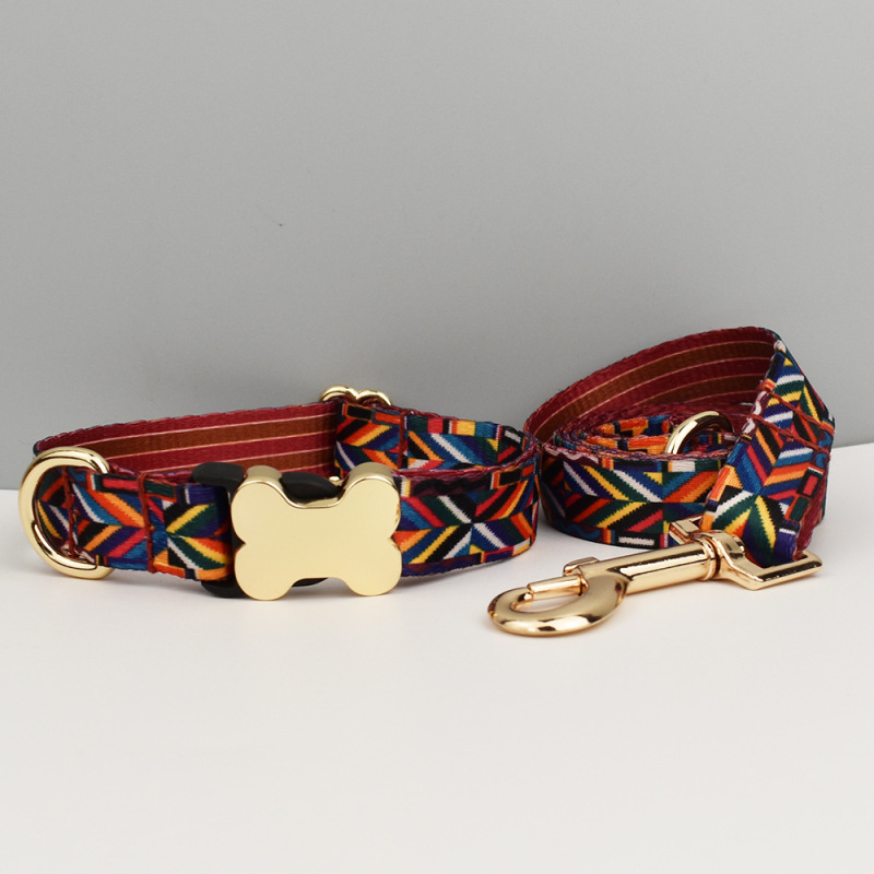 Wholesale Custom Logo Multi Pattern Dog Collar and Leash Set With Tag
