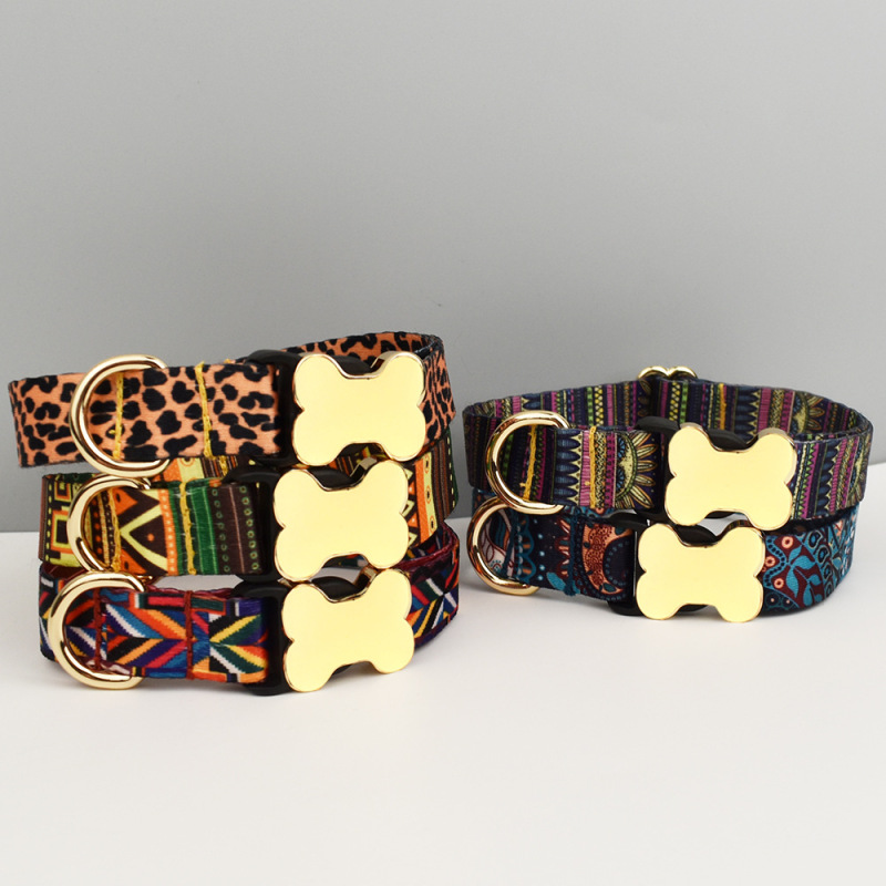Wholesale Custom Logo Multi Pattern Dog Collar and Leash Set With Tag