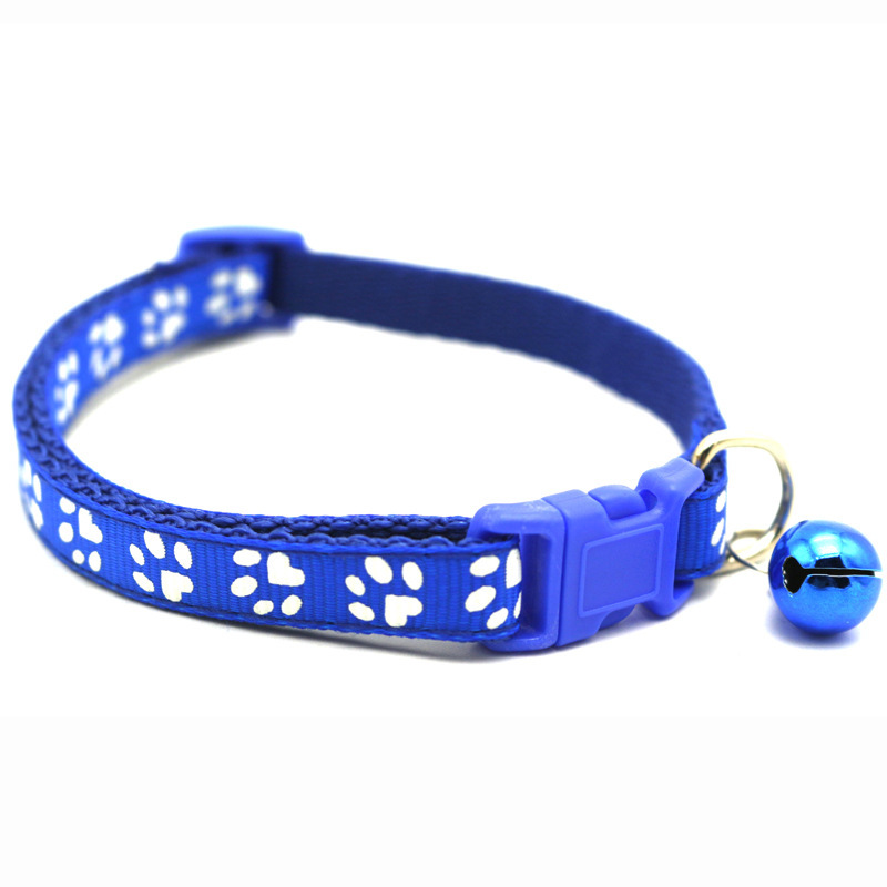 Manufacturer wholesale multi-colors adjustable nylon paw print cat dog collar with bell