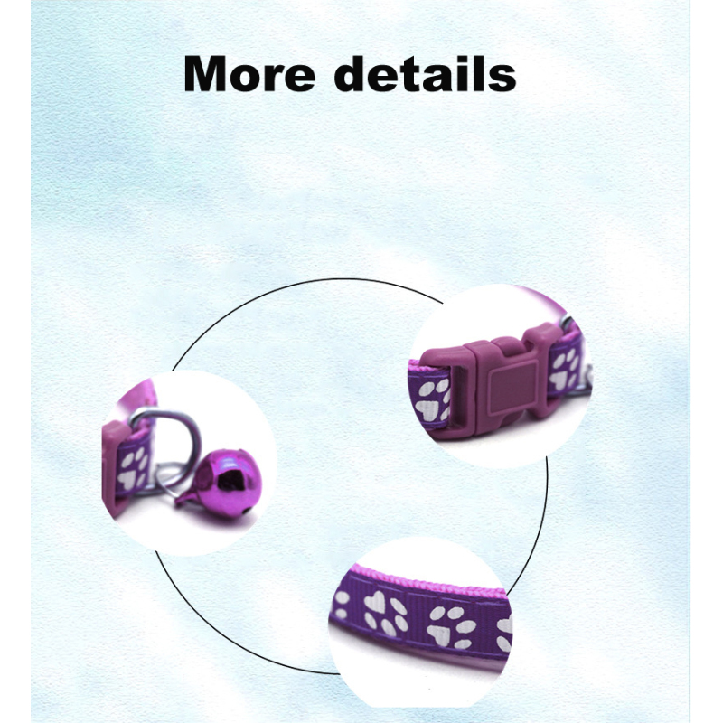 Manufacturer wholesale multi-colors adjustable nylon paw print cat dog collar with bell