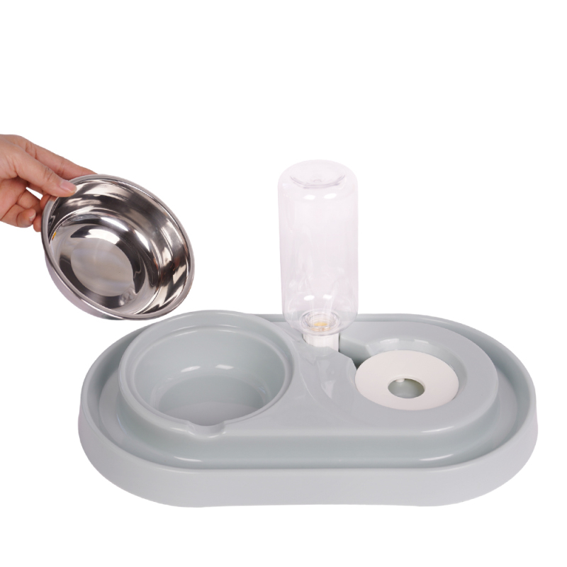 Wholesale Stainless Steel Plastic Cat Dog Bowl with Bottle Dispenser