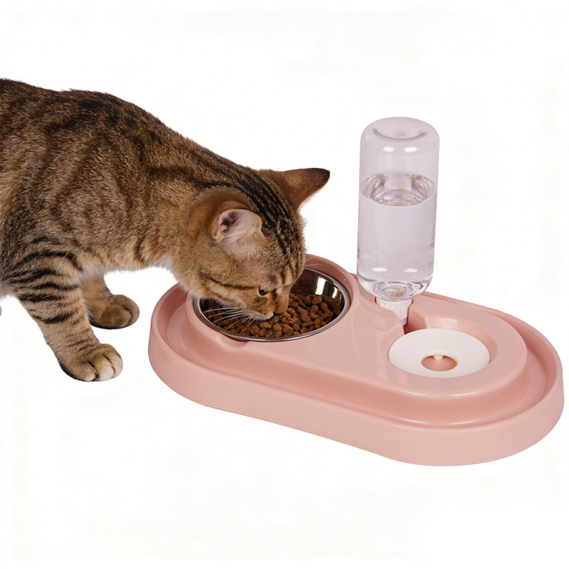 Wholesale Stainless Steel Plastic Cat Dog Bowl with Bottle Dispenser