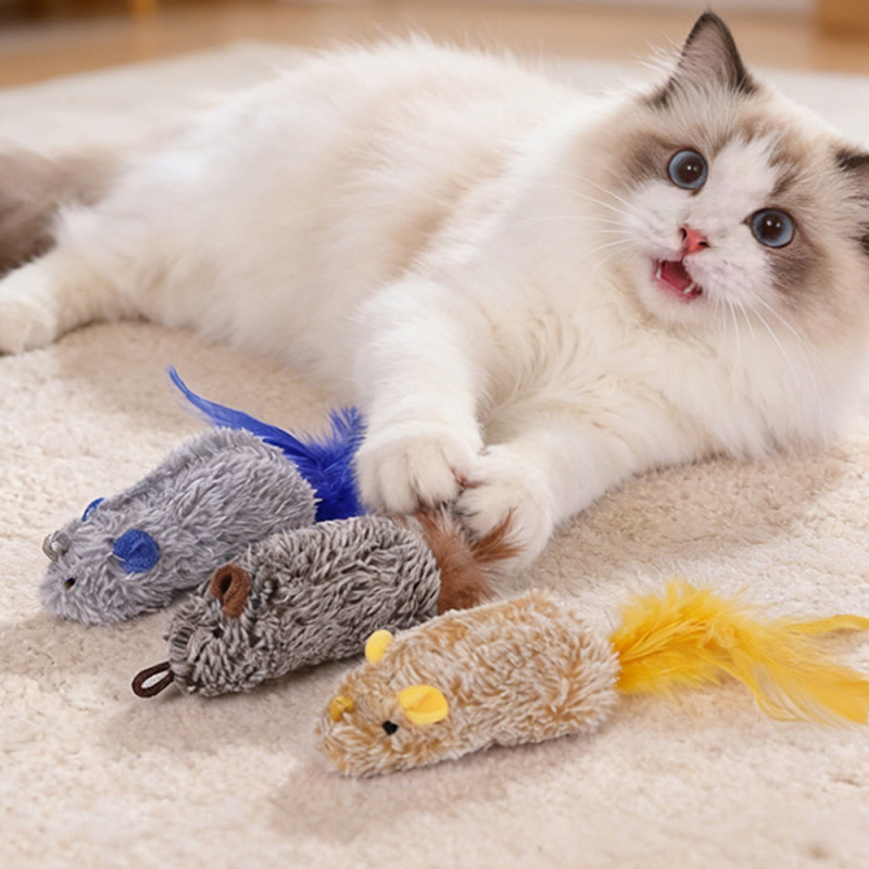 Wholesale Cute Fur Feather Squeaky Cat Mouse Toy
