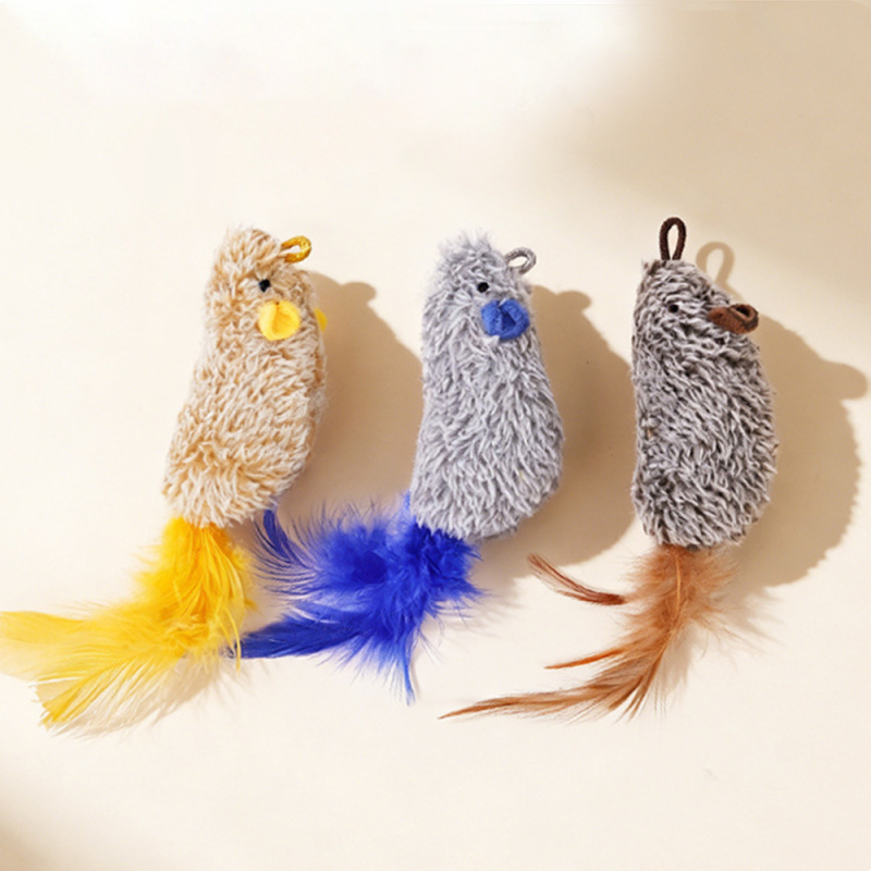 Wholesale Cute Fur Feather Squeaky Cat Mouse Toy