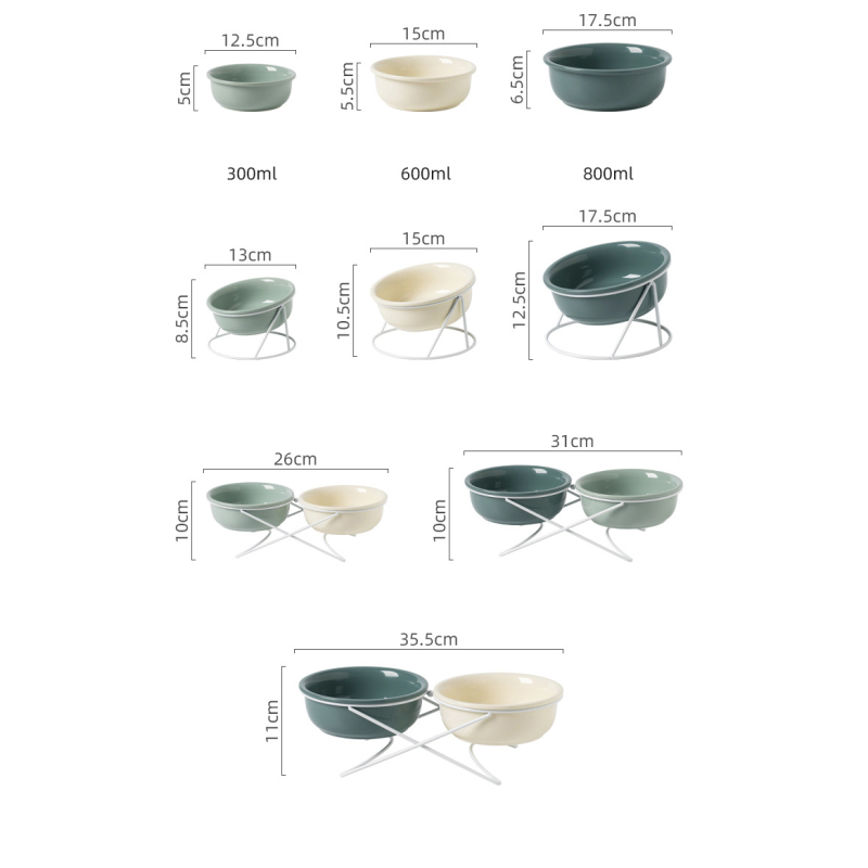 Wholesale Green White Elevated Ceramic Cat Bowl With Stand