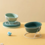 Wholesale Green White Elevated Ceramic Cat Bowl With Stand