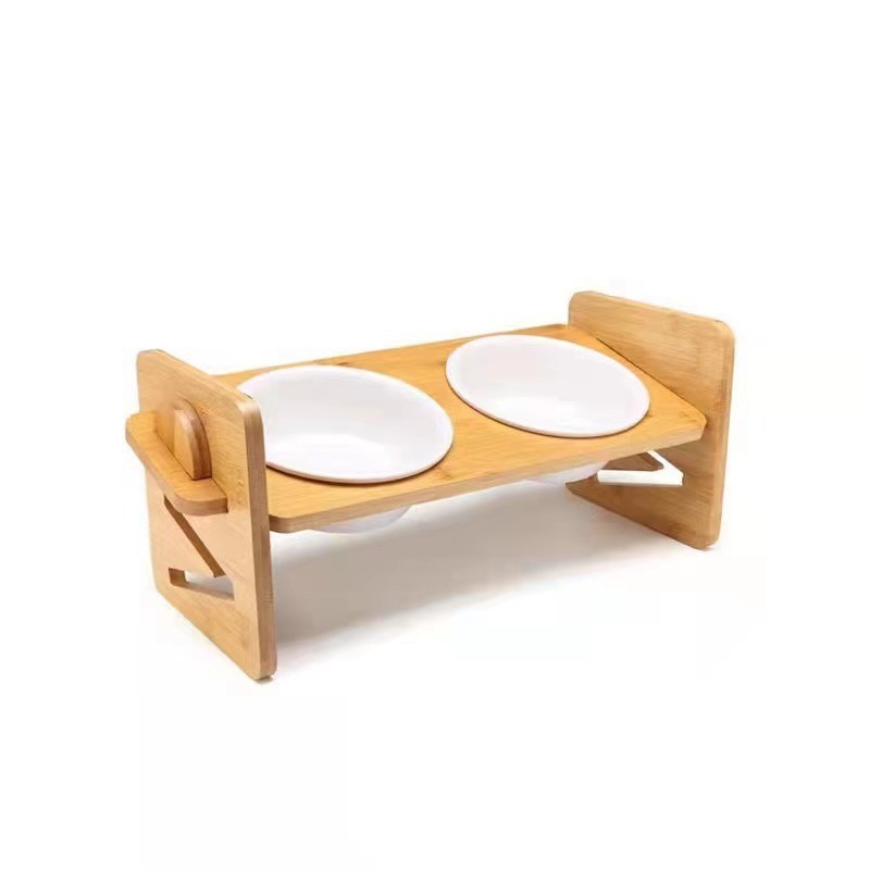 Wholesale Adjustable Height Wooden Silicone Dog Elevated Bowl