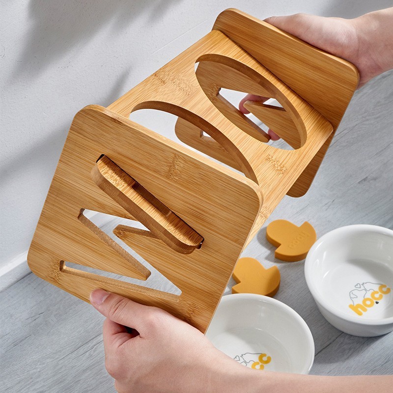 Wholesale Adjustable Height Wooden Silicone Dog Elevated Bowl