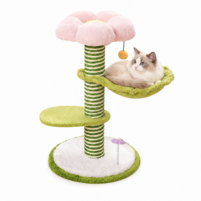 Manufacturer Wholesale Short Plush Sisal Flower Cat Scratcher Tree