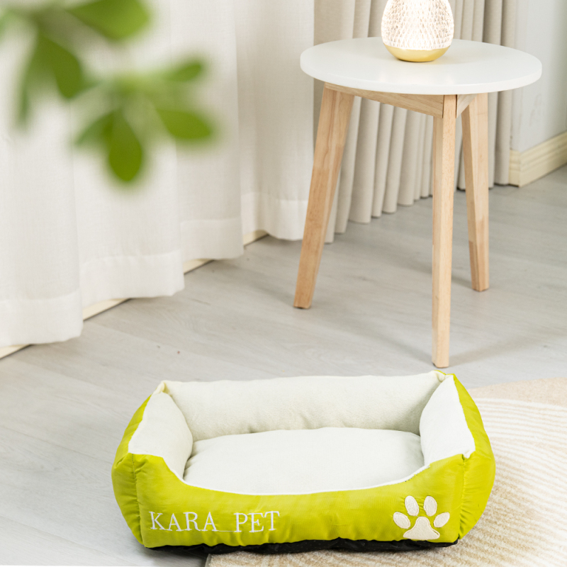 Wholesale short plush dog bed custom logo green color