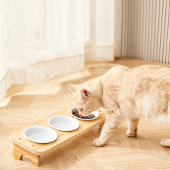 Wholesale Wooden Ceramic Detachable Cat Dog Bowl Elevated